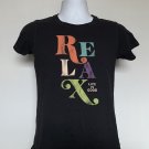 Relax Life is Good Classic Fit T Shirt Womens Small Black 100% cotton