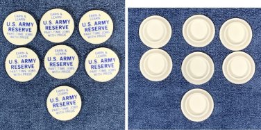 7 Vintage Bottle Caps Stoppers US Army Reserve Earn & Learn Jobs Plastic