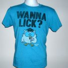 Tootsie Roll Lollipop Wanna Lick T Shirt Mens Smal Owl Turquois Blue 50/50