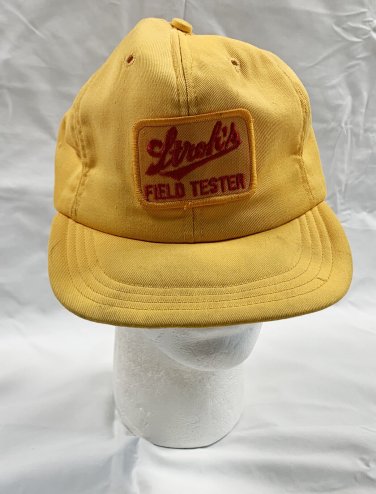 Vintage Stroh's Beer Field Tester Snapback Baseball Hat Mens Yellow