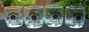 4 New Etched Jim Beam Black Bourbon Whiskey glasses black logo 8 oz