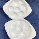 2 Ceramic Escargot Snail Plates 6 Well 7" by 5.5" White