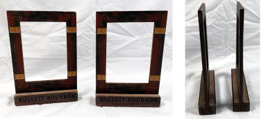 2 Bulleit Bourbon Frontier Whiskey Frames Rustic Wooden 10.5" Tall by 7" Wide