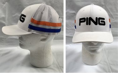 Ping golf Trucker Snapback Baseball Hat Mens Flexfit White Orange Blue Stripes