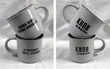 2 New Knob Creek Bourbon Whiskey Ceramic Coffee Mugs White Work Hard Well Earned