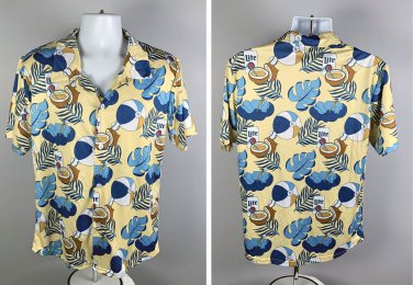 Miller Lite Beer KC Royals MLB Baseball Button Front Hawaiian Shirt Mens Medium