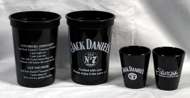 2 Jack Daniels Whiskey Plastic Cups Glasses 12 oz & 2 Sturgis Shot Glasses 2004
