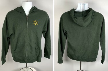 Walmart Store Full Zip Hoodie Mens Medium Pocket 50/50 Green