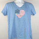 Life is Good Patriotic Heart Stars & Stripes Crusher T Shirt Womens Large