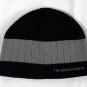 The North Face Ribbed Beanie Hat Embroidered Logo Black Gray Stripe Acrylic