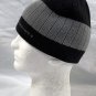 The North Face Ribbed Beanie Hat Embroidered Logo Black Gray Stripe Acrylic