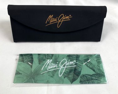 New Maui Jim Tri fold Black Sunglass Eyeglass Case & Cleaning Cloth