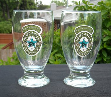 2 From the One and Only Newcastle Founders Ale beer glasses 14 oz stemmed