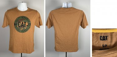 CAT Caterpillar Diesel Powered Built to Last T Shirt  Mens Small Brown Camo Logo