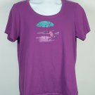 Life is Good Beach Chair Umbrella Logo Crusher T Shirt Womens Large Purple