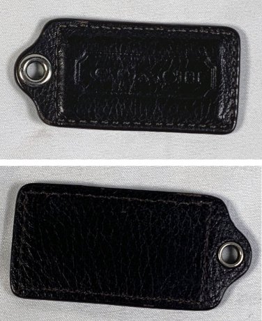 COACH Black Leather Hang Tag Key Fob Silver Grommet