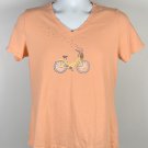 Life is Good Bicycle Bike Hearts Logo T Shirt Womens Small Orange