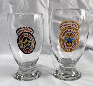 Newcastle Brown Ale 18 oz + Newcastle Werewolf Blood Red Ale 14 oz Beer Glasses