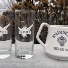 Smirnoff Vodka Silver 90.4 White Ceramic Pitcher & 2 Tall Etched Glasses 14 oz Smirnoff Vodka Silver 90.4 White Ceramic Pitcher & 2 Tall Etched Glasses 14 oz