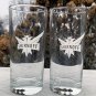 Smirnoff Vodka Silver 90.4 White Ceramic Pitcher & 2 Tall Etched Glasses 14 oz
