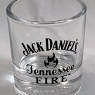 New Jack Daniels Tennessee Fire Whiskey 2 oz Shot Glass Embossed Flame Base