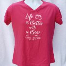 Schells Brewery Life is Better With Beer V Neck T Shirt Womens Medium Pink