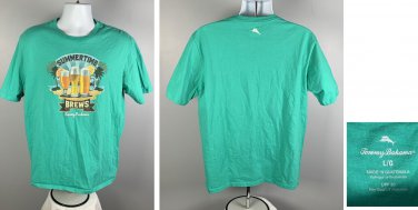 Tommy Bahama Summertime Brews Beer Palm Trees T Shirt Mens Large Green UPF 30
