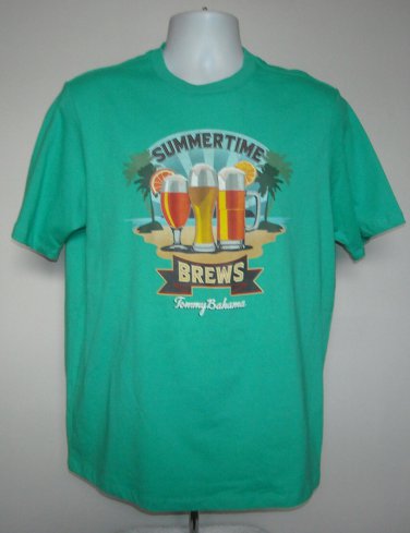Tommy Bahama Summertime Brews Beer Palm Trees T Shirt Mens Small Green UPF 30