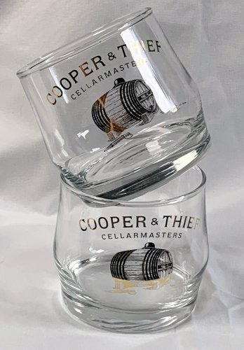 2 New Cooper & Thief Cellar Masters Wine Glasses 10 OZ Gold Barrel Logo