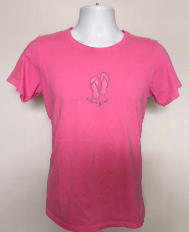 Womens Life is Good Flip Flops T Shirt Medium classic fit