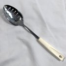 Ekco Slotted Chromium Plated Spoon Stainless Steel 12" White Plastic Handle Ekco Slotted Chromium Plated Spoon Stainless Steel 12" White Plastic Handle
