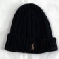 Ralph Lauren Polo Ribbed Beanie Hat Embroidered Pony Logo Black Acrylic