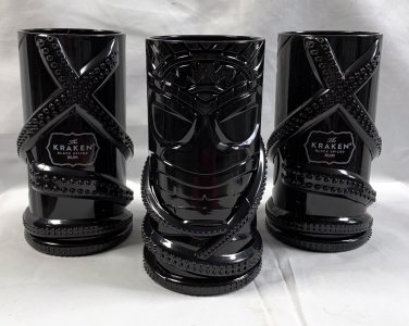 3 New Kraken Black Spiced Rum Plastic Tiki Mugs Black Octopus Party