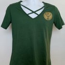 Jagermeister Gold Stag Logo V Neck T Shirt Womens Small Cotton Poly Blend Green