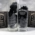 2 New Jack Daniels Tall Whiskey Glasses Snowflake + Xmas Tree Design + Coasters 2 New Jack Daniels Tall Whiskey Glasses Snowflake + Xmas Tree Design + Coasters