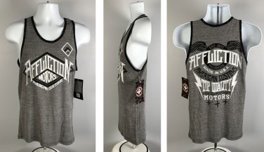 NWT Affliction American Customs Motor Club Tank Top Shirt Mens Small 50/50 Gray
