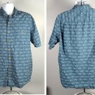 Duluth Trading Fish Print Button Front Shirt Mens Large Tall Cotton Blue