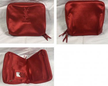 YSL PARFUMS Red Satin Large Make Up Bag Zip Around Yves Saint Laurent N