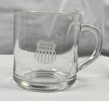 Union Pacific Railroad Clear Coffee Mug 8 oz Train Etched Logo