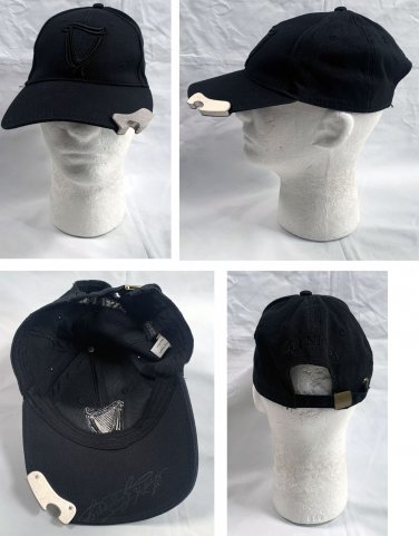 Guinness Beer Baseball Hat Embroidered Harp Logo Metal Bottle Opener Black