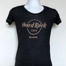 Hard Rock Cafe Atlanta T Shirt Womens XS Copper Bling Logo Black Cotton Poly Mix