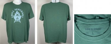 Life is Good Grill Sergeant BBQ Crusher Lite T Shirt Men Large Green