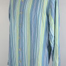 Tommy Bahama Button Front Shirt Blue Striped Mens Larrge Silk Blue Green