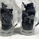 2 VTG Joe Camel Cigarette Etched Glass Beer Mugs 12 oz Motorcycle Logo 1993