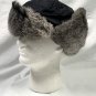 Rabbit Fur Lined Trapper Hat Black Nylon Chin Strap XL