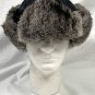 Rabbit Fur Lined Trapper Hat Black Nylon Chin Strap XL