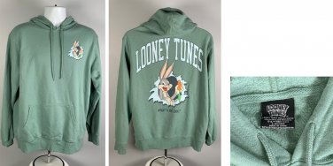 Looney Tunes Bugs Bunny Pullover Hoodie Mens Large Cotton Polyester Open Pocket