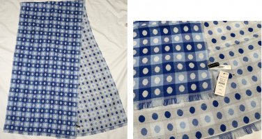 NWT Talbots Blue Polka Dot Scarf Wrap 17.5" x 72" Acrylic Wool Blend