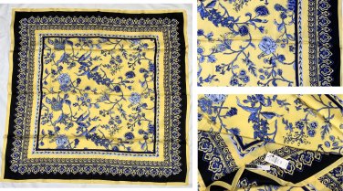 NWT Talbots Yellow with Blue Flowers Silk Scarf Wrap 33.5" x 34.5"
