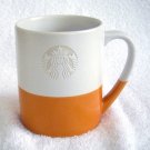 2014 Starbucks embossed logo Ceramic Coffee Mug 14 oz orange & white